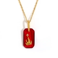 Vintage 18K gold plated stainless steel necklace with red agate heart pendant - Imitation Stone Acrylic Square Galaxy Necklace-Flame
