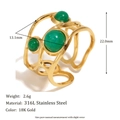 18K gold-plated 316L stainless steel open ring with three green gemstones - Emerald Open Ring-Gold-Dark Green