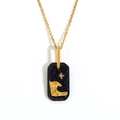 18K gold plated necklace featuring blue sandstone tag with star and wave details - Imitation Stone Acrylic Square Galaxy Necklace-Lion