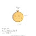 Detail eines 18K vergoldeten Good Luck Anhängers aus Edelstahl mit Größenangaben - Große Good Luck Runde Platte / Gold