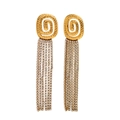 Vintage 18K gold plated stainless steel long tassel earrings with sparkling rhinestones - Full Rhinestone Tassel Style / Gold