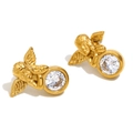 Boucles d'oreilles ange en acier inoxydable plaqué or 18K avec zircone étincelante - Clous d'oreilles ange en zircone / Or