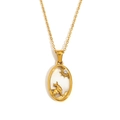 Gold stainless steel Taurus necklace with white pearl oval pendant and sun motif - Taurus / Gold