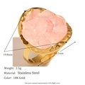 Adjustable 18K gold-plated stainless steel ring with pink crushed stone heart - Pink Gravel Adhesive Open Ring - Gold
