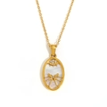 18K gold plated necklace with oval mother of pearl pendant and vintage cameo design - Zircon Shell Zodiac Necklace-Gold-Gemini