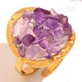 18K gold plated starfish ring with purple amethyst cluster and hammered finish - Purple Gravel Adhesive Open Ring - Gold