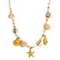 Collier océan plaqué or 18K avec perles de coquillage et breloques étoile de mer - Collier DIY Créatures Marines - Or
