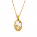 Gold stainless steel oval pendant necklace with mother of pearl and crab ocean motifs - Cancer / Gold