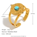 18K gold-plated stainless steel open ring with sunray texture and blue turquoise inlay - Blue Turquoise Sun Open Ring - Gold