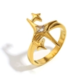 Polished 18K gold plated stainless steel ring with North Star design and square zircon stone - US 6 / Gold