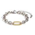Minimalist 18K gold and silver two-tone link chain bracelet with lobster clasp - Patchwork Bracelet 17cm / Steel and Gold