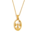 18K gold plated Libra zodiac pendant necklace with white mother of pearl inlay - Zircon Shell Zodiac Necklace-Gold-Libra