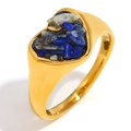 18K gold plated stainless steel open ring with blue and white inlaid crushed stones - US 6 / Gold + Blue Crystal