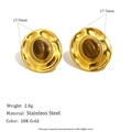 Detalle de pendientes retro de acero chapado en oro de 18K con piedra ojo de tigre - Pendientes de Botón de Borde de Sombrero de Ojo de Tigre - Dorado