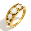 Anello vintage francese in acciaio inossidabile placcato oro 18K con opali bianchi - US 6 / Anello Opale - Oro