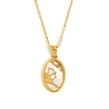18K gold-plated stainless steel necklace with Sagittarius zodiac sign on mother of pearl - Zircon Shell Zodiac Necklace-Gold-Sagittarius