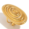 Bague spirale ovale plaquée or 18K avec une structure minimaliste à trois couches - Bague Ouverte Fossile de Limace de Mer / Or