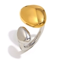 Two-tone geometric snake ring in polished gold and silver finish with open design - Two-Tone Double Round Pebble Open Ring