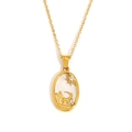 18K gold plated necklace with oval white shell pendant featuring Capricorn goat relief - Zircon Shell Zodiac Necklace-Gold-Capricorn