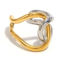 Polished two-tone gold and silver irregular geometric snake ring with 18K plating - Double Layer Two-Tone Open Ring