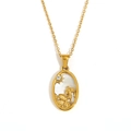 18K gold plated oval relief pendant necklace with white shell inlay and surfer design - Zircon Shell Zodiac Necklace-Gold-Aquarius