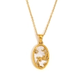 18K gold plated oval pendant necklace with koi fish and mother of pearl inlay - Zircon Shell Zodiac Necklace-Gold-Pisces