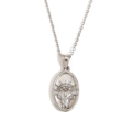 Silver stainless steel necklace featuring an oval pendant with a sun god face relief - Zircon Shell Zodiac Necklace-Steel-Aries