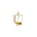 Anhänger Tulpe 18K vergoldet mit weißer Emaille und grünen Blatt-Details - Weiße Tulpe Emaille Anhänger-Gold