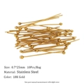 Detailed view of 18K gold plated stainless steel 0.7x25mm ball head pins for jewelry making - Ball Head Pin Style B (0.7*25MM) / Gold