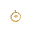 Vintage-Rundanhänger aus 18K vergoldetem Edelstahl mit 3D-Bienenrelief in Goldoptik - Weiße Emaille Biene Anhänger-Gold