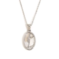 Silver long chain necklace featuring oval shell pendant with moon and goddess detail - Zircon Shell Zodiac Necklace-Steel-Virgo