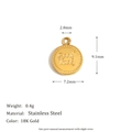 Pendentif rond en acier inoxydable plaqué or avec gravure Good Luck et fleur rose - Petite Plaque Ronde Good Luck / Or