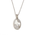 Silver mountain and goat motif oval pendant necklace with white mother of pearl inlay - Zircon Shell Zodiac Necklace-Steel-Capricorn