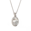 Oval silver relief pendant necklace with white mother-of-pearl and sunburst motif - Zircon Shell Zodiac Necklace-Steel-Aquarius