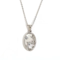 Silver oval pendant necklace with iridescent mother of pearl and leaping fish design - Zircon Shell Zodiac Necklace-Steel-Pisces