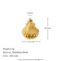 Pendentif coquillage en acier inoxydable plaqué or 18 carats avec texture radiale - Pendentif Coquillage Long - Or