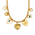 Collar vintage chapado en oro de 18K con múltiples dijes de corazón y flores secas - Dorado