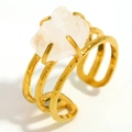 18K vergulde roestvrijstalen open ring met een natuurlijke ruwe witte kristalsteen - 18K Goud (Kristal Open Ring)