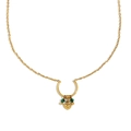 18K gold plated stainless steel heart necklace with green malachite beads on white - Round Loop Heart Pendant / Gold/Green