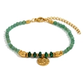 Bracelet en acier inoxydable doré 18K avec perles de pierre naturelle et pendentif pièce - Or-Vert