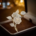 Golden rose flower brooch with sparkling crystals in a velvet jewelry box - Gold