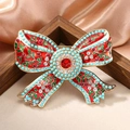 Vintage red enamel bow brooch with turquoise beads and red crystal on silk - Bow Brooch