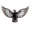 Detailed view of vintage silver eagle brooch with black pear gemstone and cat eye stones - Antique Silver Black Eagle Brooch