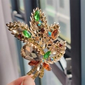 Exquisite gold maple leaf brooch featuring colorful crystal rhinestones and autumn gemstones - Coffee (XZ0058-4)