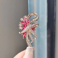 Vintage rose gold ribbon brooch with red crystal and white rhinestones for women suit - Purple
