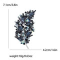 Elegant leaf brooch with deep blue marquise stones and colorful crystals, 7.1cm length - Dark Blue