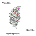 Leaf brooch with silver base and multicolored AB rhinestones showing size dimensions - Silver