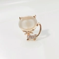 Champagne gold cat brooch with beige cat-eye stone and crystal accents on white background - Cat Style (XZ0039)