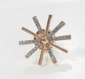 Elegant gold starburst brooch pin with clear rhinestones and butterfly clasp - Snowflake Style (XZ0039)