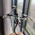 Silver dragon brooch with white enamel wings and black gemstone accents - Black (XZ0397-2)